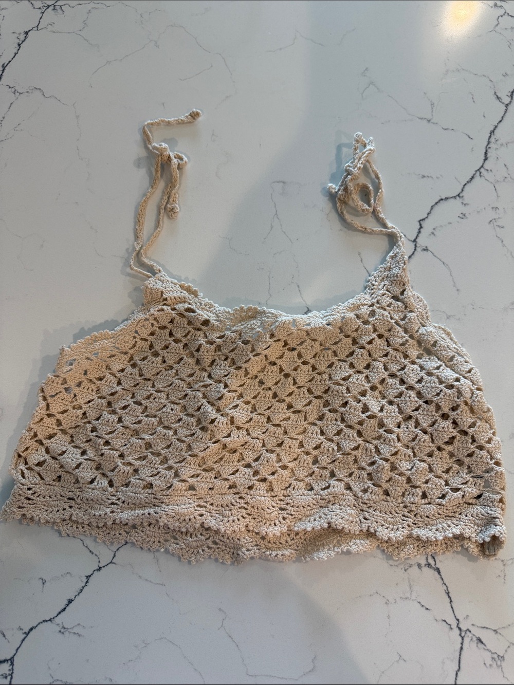 Billabong Beige Crochet Tie-String Crop Top